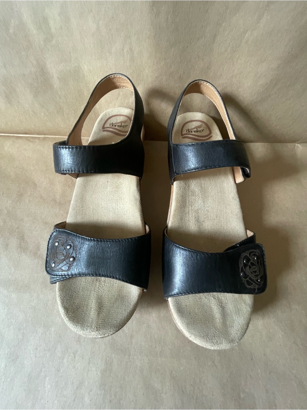 Dansko Comfort Leather Two-Strap Black Sandals